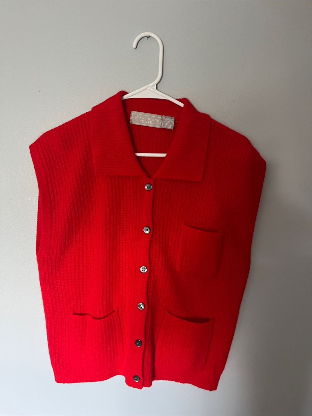 Evan Picone Red Button-Up Knit Vest with Pockets